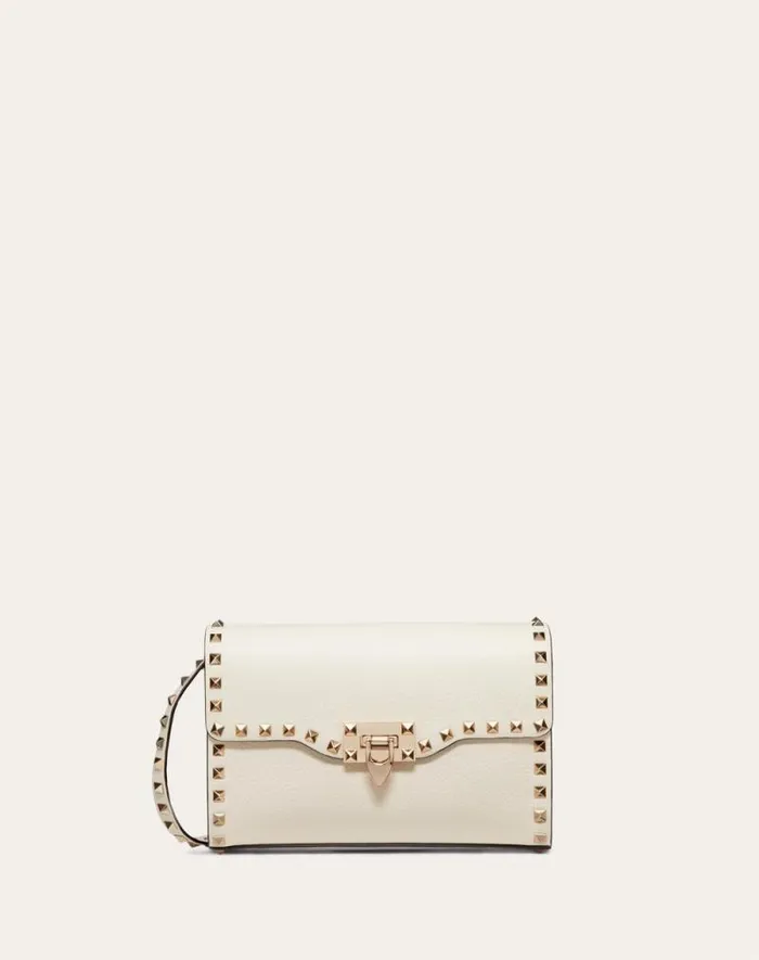 Valentino Shoulder Bags Woman Small Rockstud Grainy Calfskin Crossbody Bag For Woman In Poudre Poudre