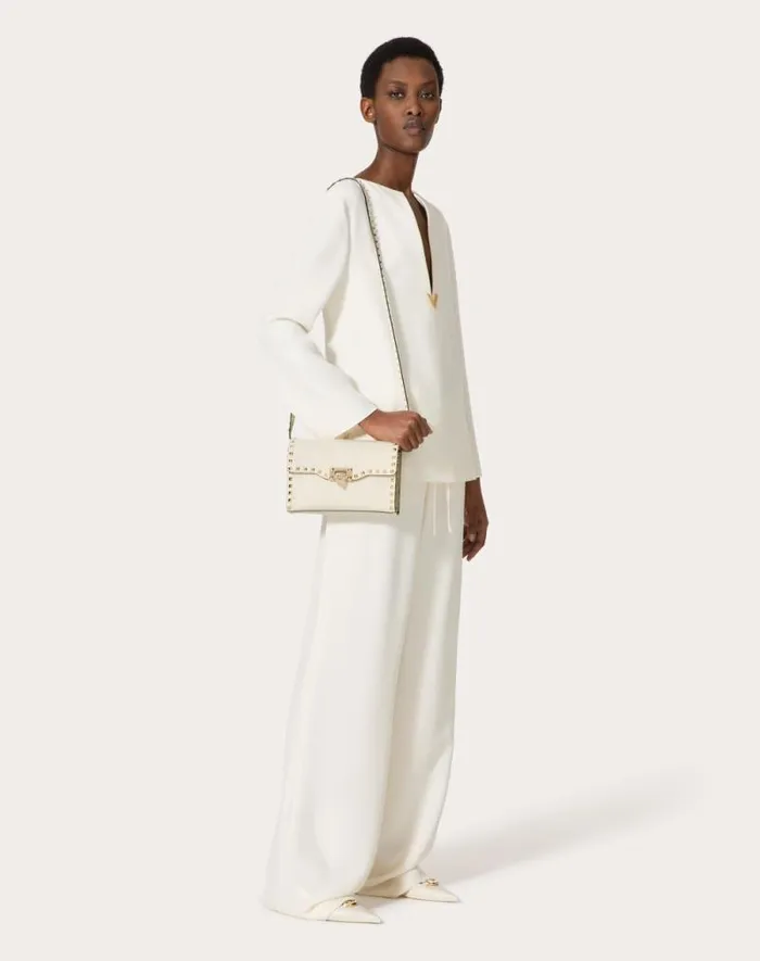 Valentino Shoulder Bags Woman Small Rockstud Grainy Calfskin Crossbody Bag For Woman In Poudre Poudre