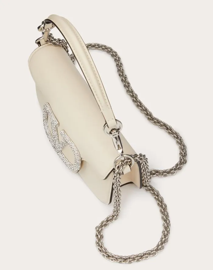 Valentino Shoulder Bags Woman Valentino Garavani Loc Small Shoulder Bag With Jewel Logo For Woman In Light Ivory Light Ivory