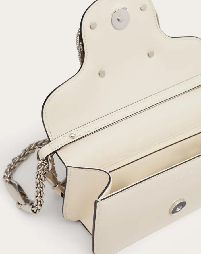 Valentino Shoulder Bags Woman Valentino Garavani Loc Small Shoulder Bag With Jewel Logo For Woman In Light Ivory Light Ivory