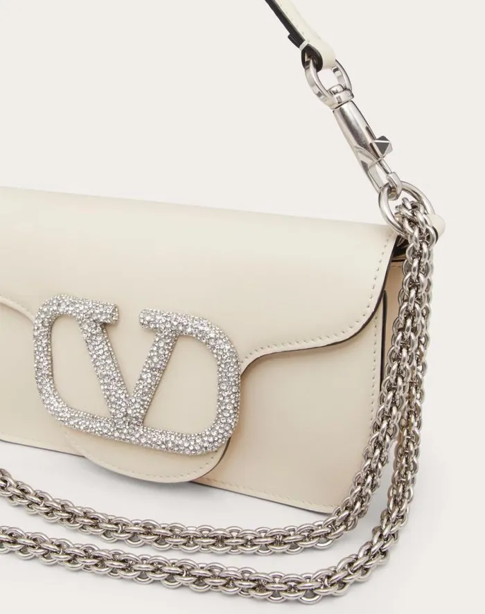 Valentino Shoulder Bags Woman Valentino Garavani Loc Small Shoulder Bag With Jewel Logo For Woman In Light Ivory Light Ivory