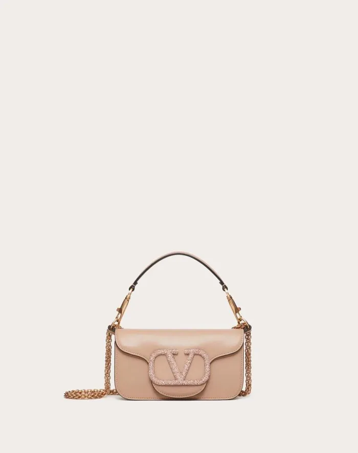 Valentino Shoulder Bags Woman Valentino Garavani Loc Small Shoulder Bag With Jewel Logo For Woman In Light Ivory Light Ivory