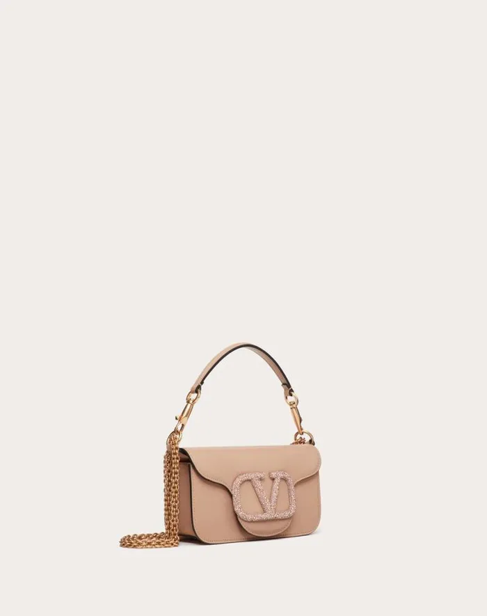 Valentino Shoulder Bags Woman Valentino Garavani Loc Small Shoulder Bag With Jewel Logo For Woman In Light Ivory Light Ivory