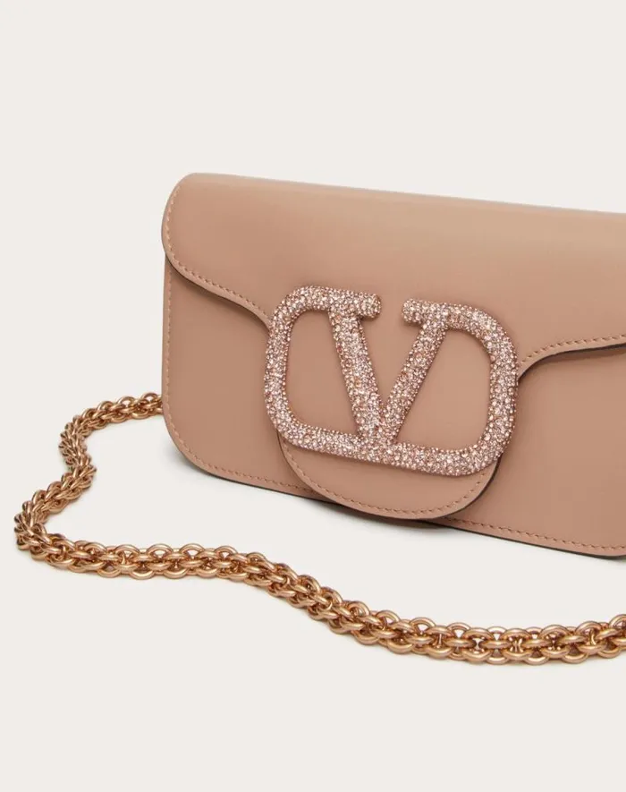 Valentino Shoulder Bags Woman Valentino Garavani Loc Small Shoulder Bag With Jewel Logo For Woman In Light Ivory Light Ivory