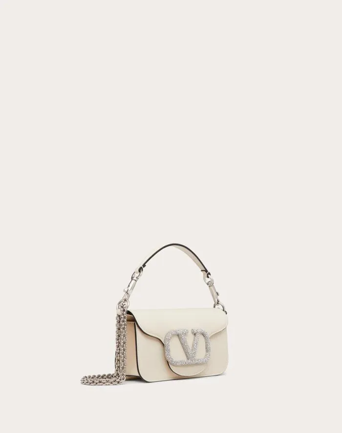 Valentino Shoulder Bags Woman Valentino Garavani Loc Small Shoulder Bag With Jewel Logo For Woman In Light Ivory Light Ivory