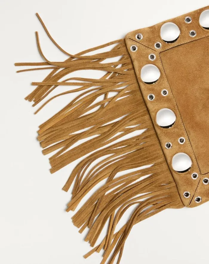 Valentino Shoulder Bags Woman Valentino Garavani Nellcte Suede Shoulder Bag With Fringes For Woman In Beige Beige