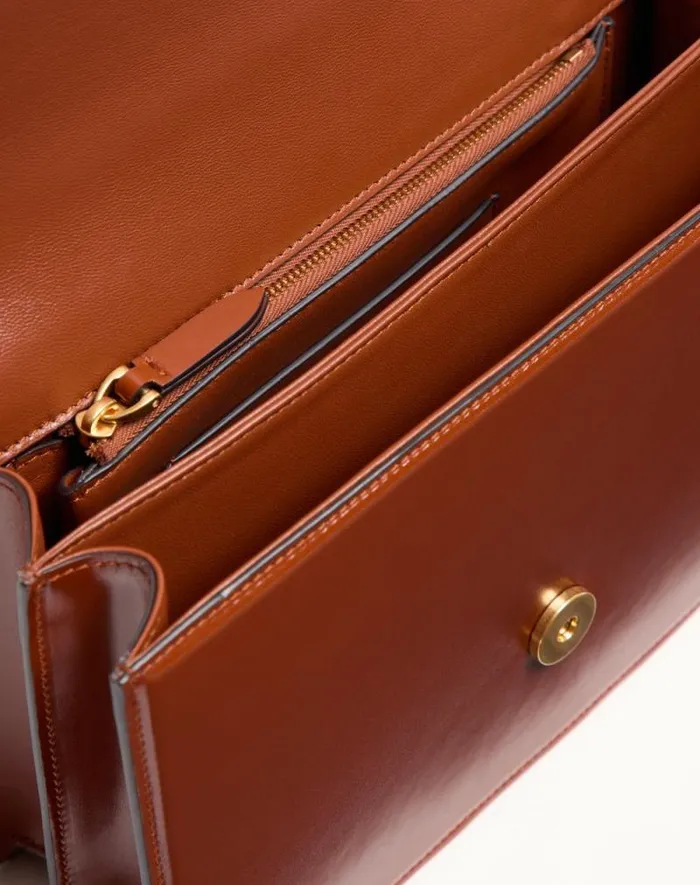 Valentino Shoulder Bags Woman Valentino Garavani Vain Shoulder Bag In Shiny Calfskin For Woman In Brown Brown Valentino Shoulder Bags Woman Valentino Garavani Vain Shoulder Bag In Shiny Calfskin For Woman In Brown Brown