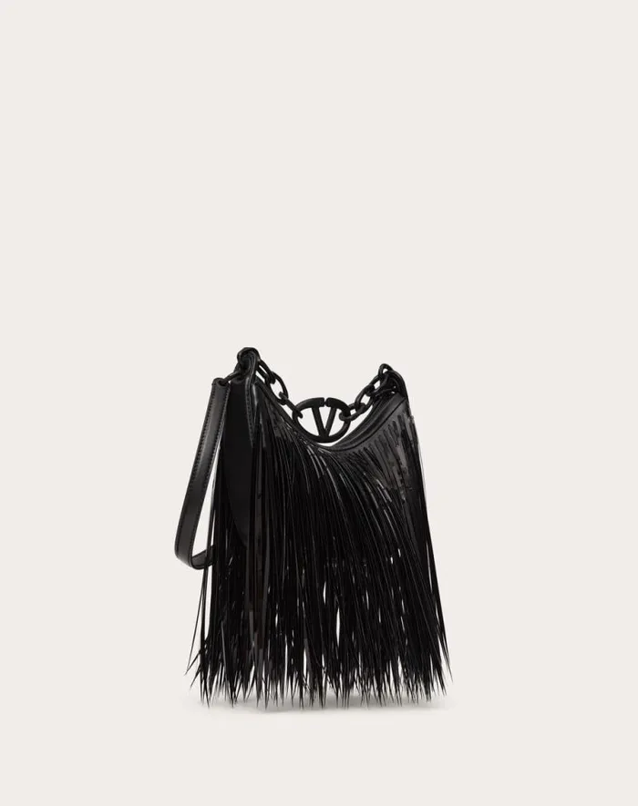 Valentino Shoulder Bags Woman Vlogo Moon Mini Hobo Bag With Sequin Fringes For Woman In Black Black Valentino Shoulder Bags Woman Vlogo Moon Mini Hobo Bag With Sequin Fringes For Woman In Black Black