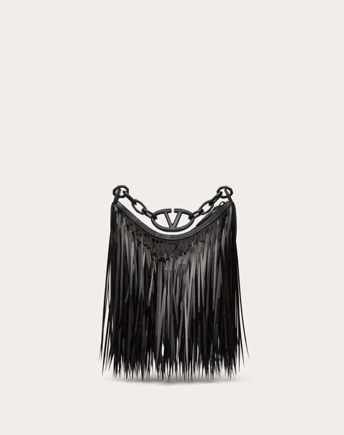 Valentino Shoulder Bags Woman Vlogo Moon Mini Hobo Bag With Sequin Fringes For Woman In Black Black Valentino Shoulder Bags Woman Vlogo Moon Mini Hobo Bag With Sequin Fringes For Woman In Black Black