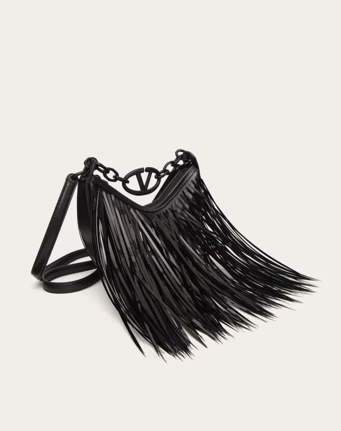 Valentino Shoulder Bags Woman Vlogo Moon Mini Hobo Bag With Sequin Fringes For Woman In Black Black Valentino Shoulder Bags Woman Vlogo Moon Mini Hobo Bag With Sequin Fringes For Woman In Black Black
