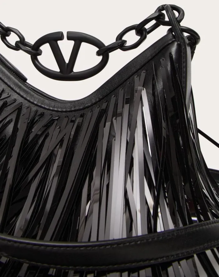 Valentino Shoulder Bags Woman Vlogo Moon Mini Hobo Bag With Sequin Fringes For Woman In Black Black Valentino Shoulder Bags Woman Vlogo Moon Mini Hobo Bag With Sequin Fringes For Woman In Black Black