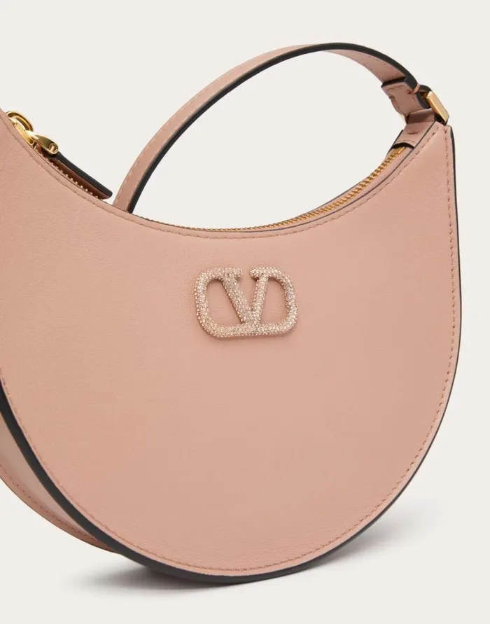Valentino Shoulder Bags Woman Vlogo Signature Calfskin Hobo Mini Bag With Jewel Logo For Woman In Rose Cannelle Rose Cannelle Valentino Shoulder Bags Woman Vlogo Signature Calfskin Hobo Mini Bag With Jewel Logo For Woman In Rose Cannelle Rose Cannelle