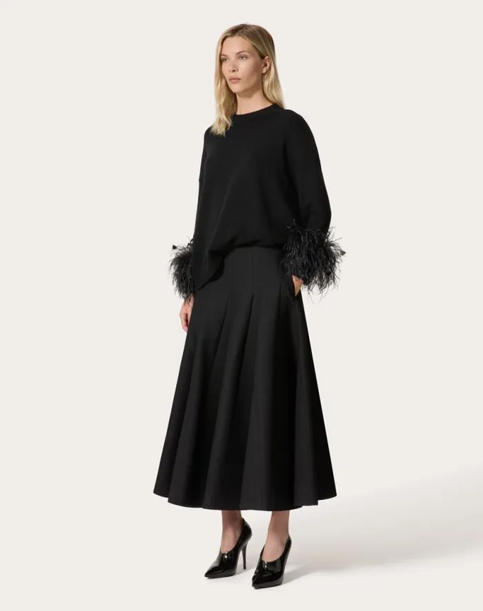 Valentino Skirts Woman Crepe Couture Midi Skirt For Woman In Black Black