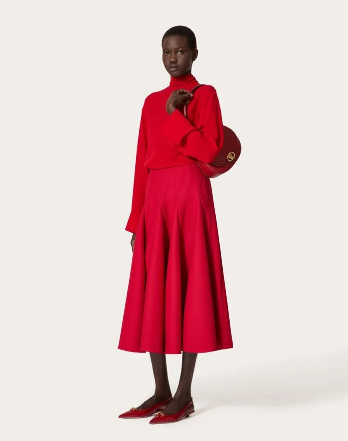 Valentino Skirts Woman Crepe Couture Midi Skirt For Woman In Black Black