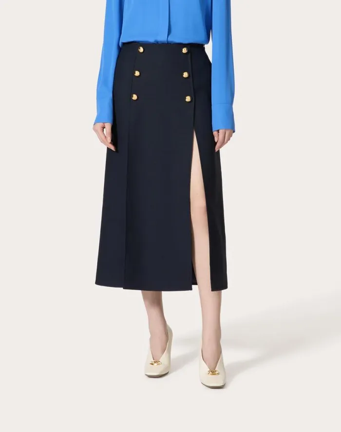 Valentino Skirts Woman Crepe Couture Midi Skirt For Woman In Navy Navy Valentino Skirts Woman Crepe Couture Midi Skirt For Woman In Navy Navy
