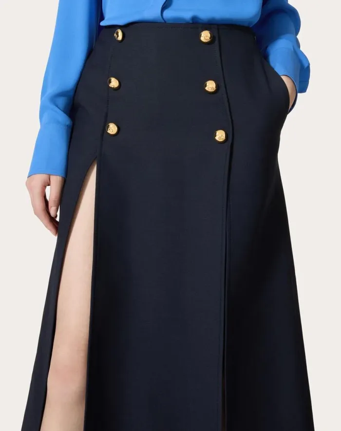 Valentino Skirts Woman Crepe Couture Midi Skirt For Woman In Navy Navy Valentino Skirts Woman Crepe Couture Midi Skirt For Woman In Navy Navy