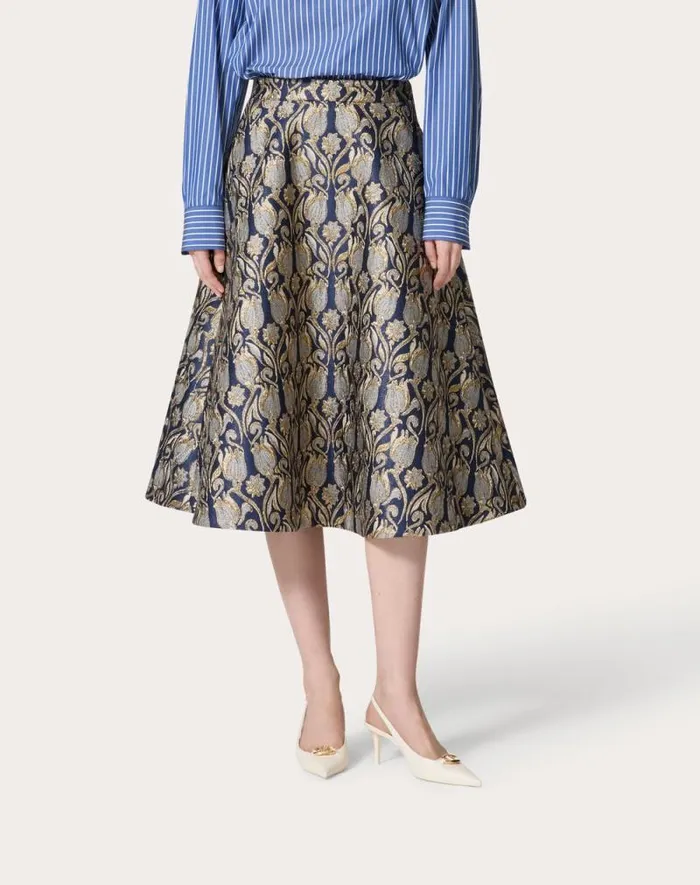 Valentino Skirts Woman Metamorphos Tulips Brocade Midi Skirt For Woman In Primrose Primrose Valentino Skirts Woman Metamorphos Tulips Brocade Midi Skirt For Woman In Primrose Primrose