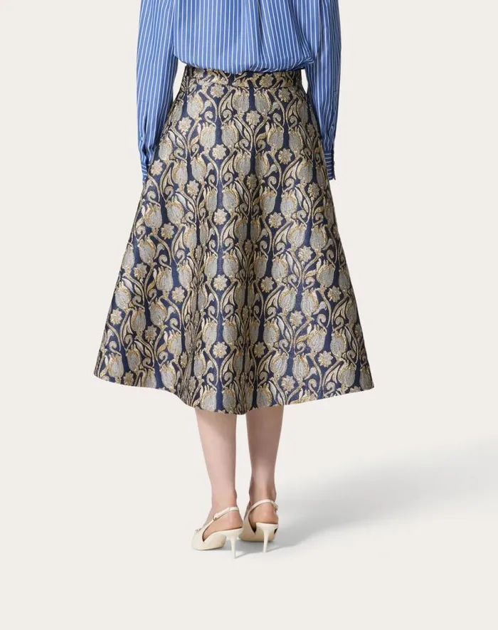 Valentino Skirts Woman Metamorphos Tulips Brocade Midi Skirt For Woman In Primrose Primrose Valentino Skirts Woman Metamorphos Tulips Brocade Midi Skirt For Woman In Primrose Primrose
