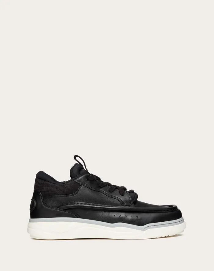 Valentino Sneakers Man Calfskin Leather Midtop Runboot Sneaker For Man In Black Black Valentino Sneakers Man Calfskin Leather Midtop Runboot Sneaker For Man In Black Black