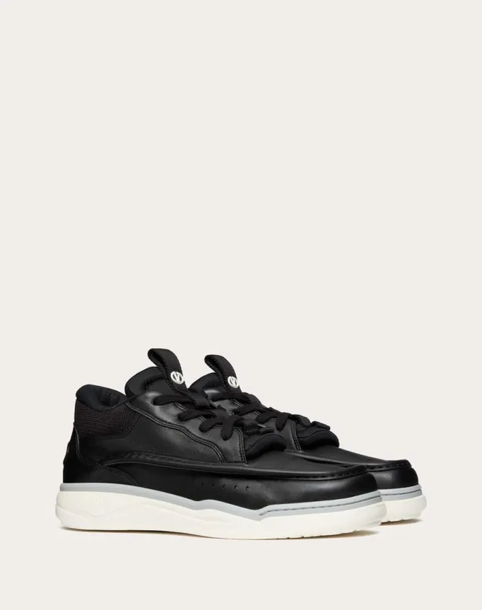 Valentino Sneakers Man Calfskin Leather Midtop Runboot Sneaker For Man In Black Black Valentino Sneakers Man Calfskin Leather Midtop Runboot Sneaker For Man In Black Black