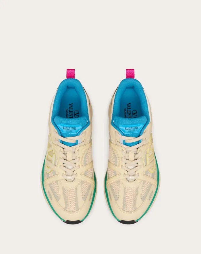 Valentino Sneakers Man Vlogo Easyjog Lowtop Sneaker In Calfskin And Fabric For Man In New Chinosblack New Chinosblack