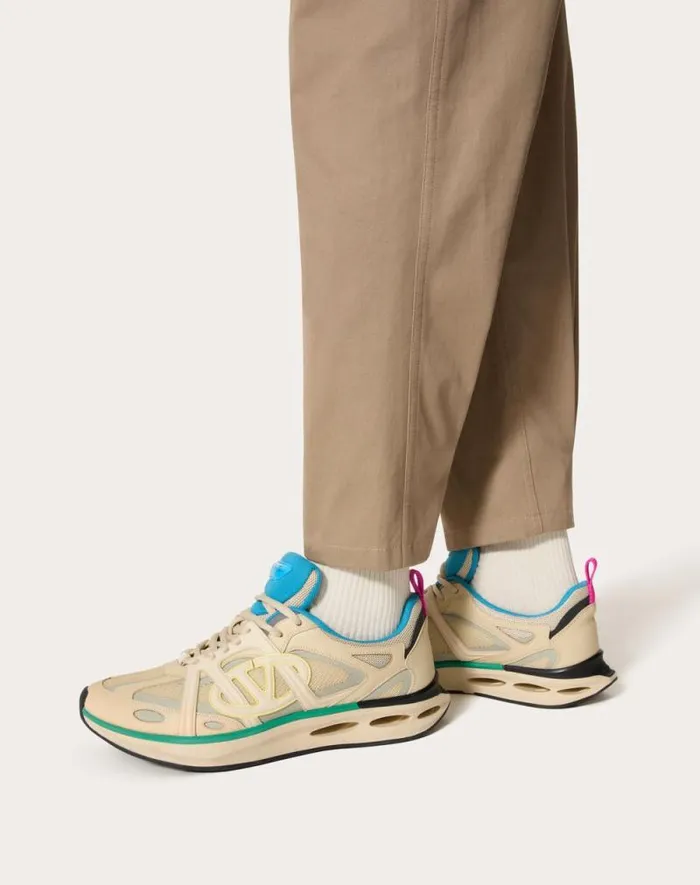 Valentino Sneakers Man Vlogo Easyjog Lowtop Sneaker In Calfskin And Fabric For Man In New Chinosblack New Chinosblack