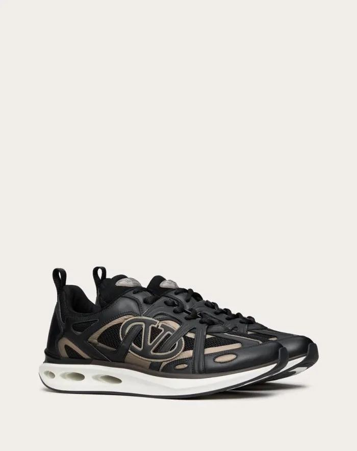 Valentino Sneakers Man Vlogo Easyjog Lowtop Sneaker In Calfskin And Fabric For Man In New Chinosblack New Chinosblack