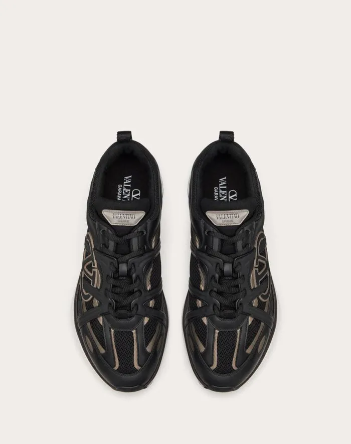 Valentino Sneakers Man Vlogo Easyjog Lowtop Sneaker In Calfskin And Fabric For Man In New Chinosblack New Chinosblack