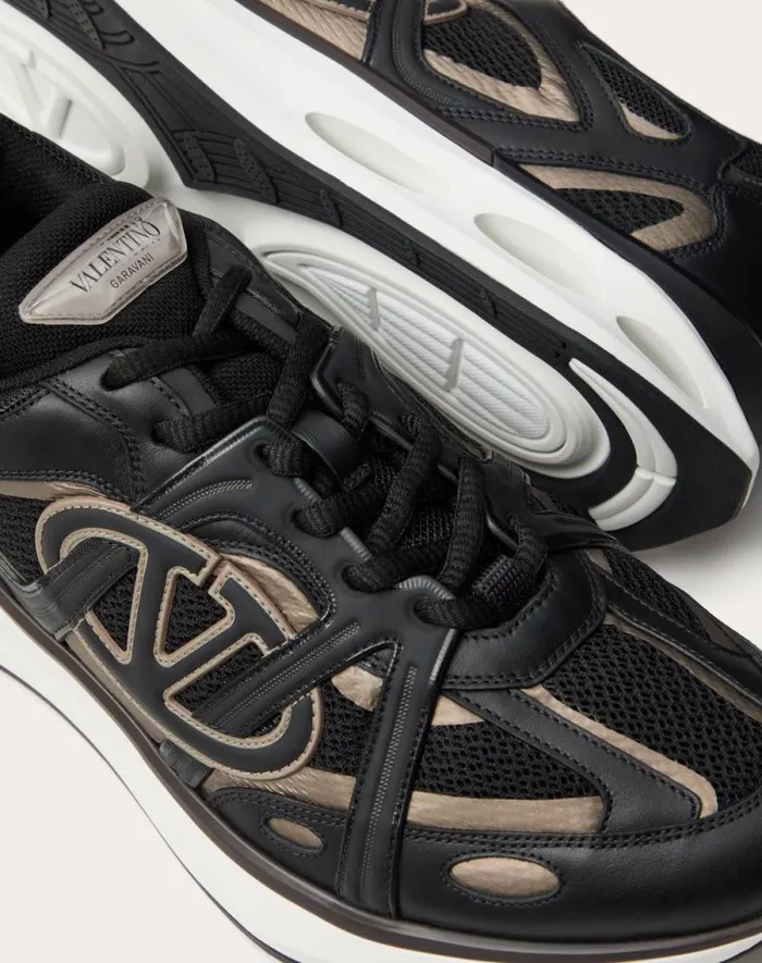 Valentino Sneakers Man Vlogo Easyjog Lowtop Sneaker In Calfskin And Fabric For Man In New Chinosblack New Chinosblack