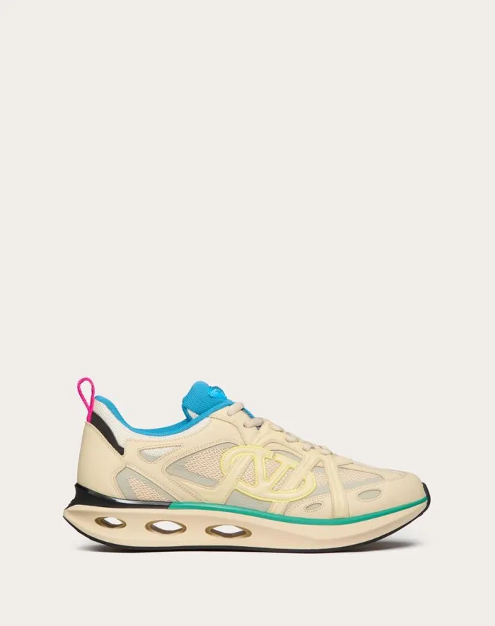 Valentino Sneakers Man Vlogo Easyjog Lowtop Sneaker In Calfskin And Fabric For Man In New Chinosblack New Chinosblack