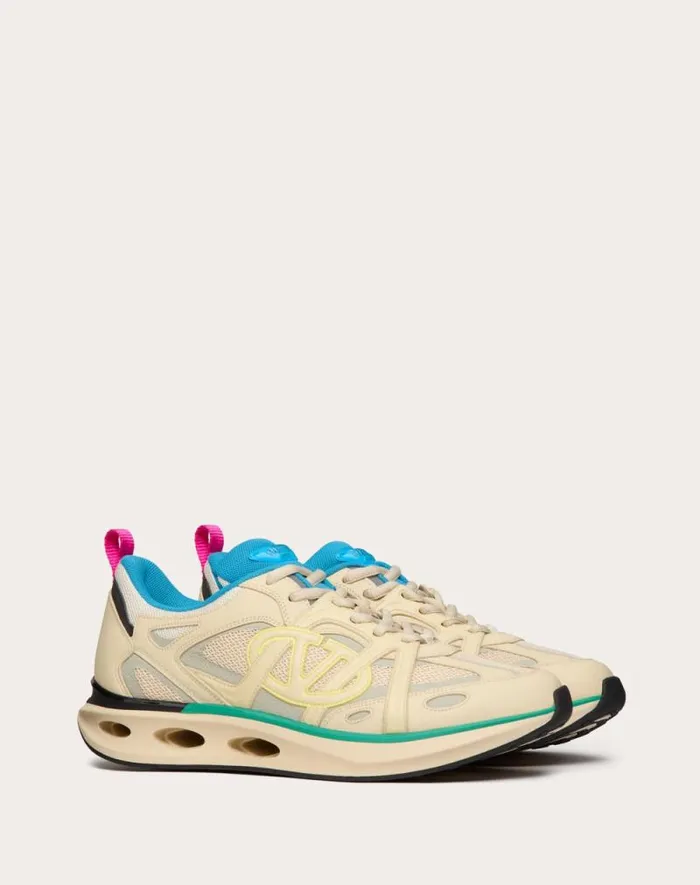 Valentino Sneakers Man Vlogo Easyjog Lowtop Sneaker In Calfskin And Fabric For Man In New Chinosblack New Chinosblack