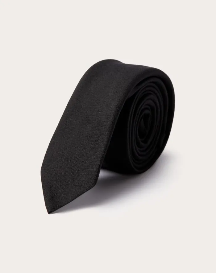 Valentino Soft Accessories Man Valentie Tie In Wool And Silk For Man In Black Black