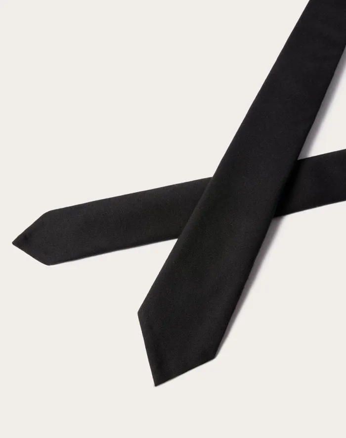 Valentino Soft Accessories Man Valentie Tie In Wool And Silk For Man In Black Black Valentino Soft Accessories Man Valentie Tie In Wool And Silk For Man In Black Black