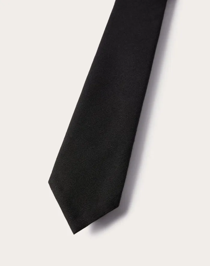 Valentino Soft Accessories Man Valentie Tie In Wool And Silk For Man In Black Black Valentino Soft Accessories Man Valentie Tie In Wool And Silk For Man In Black Black