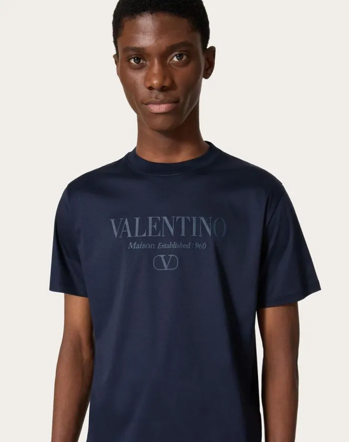 Valentino Tshirts And Sweatshirts Man Valentino Print Cotton Crewneck Tshirt For Man In White White