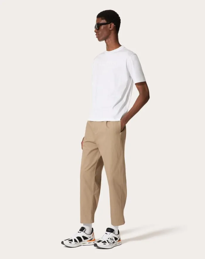 Valentino Tshirts And Sweatshirts Man Valentino Print Cotton Crewneck Tshirt For Man In White White