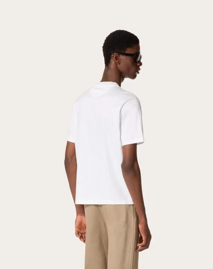Valentino Tshirts And Sweatshirts Man Valentino Print Cotton Crewneck Tshirt For Man In White White