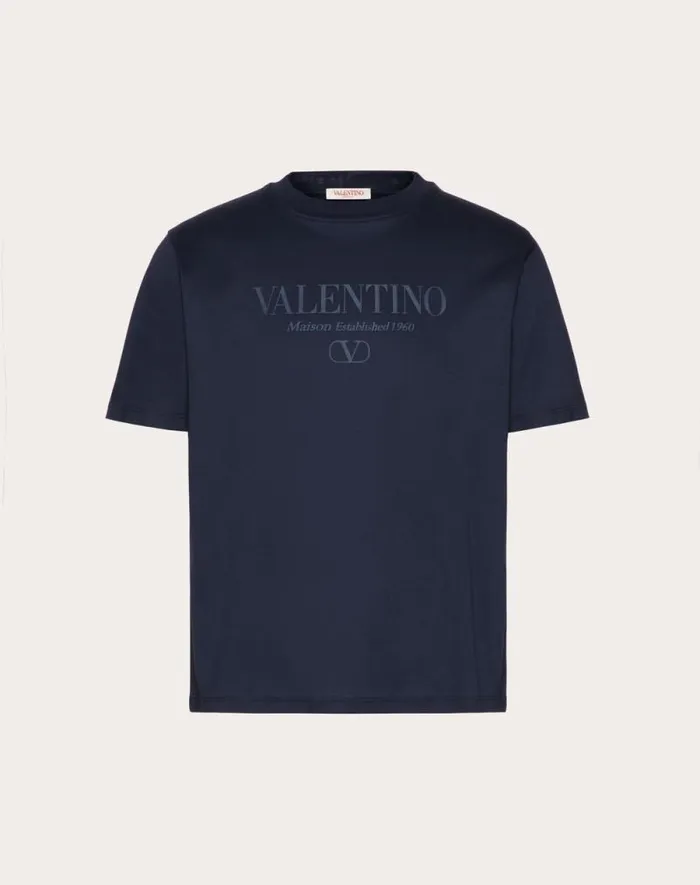 Valentino Tshirts And Sweatshirts Man Valentino Print Cotton Crewneck Tshirt For Man In White White