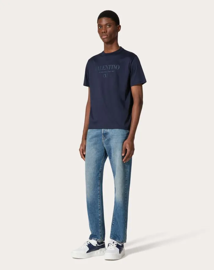 Valentino Tshirts And Sweatshirts Man Valentino Print Cotton Crewneck Tshirt For Man In White White