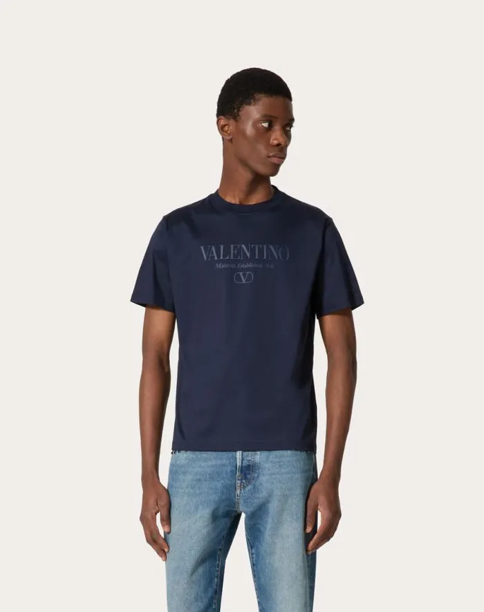 Valentino Tshirts And Sweatshirts Man Valentino Print Cotton Crewneck Tshirt For Man In White White