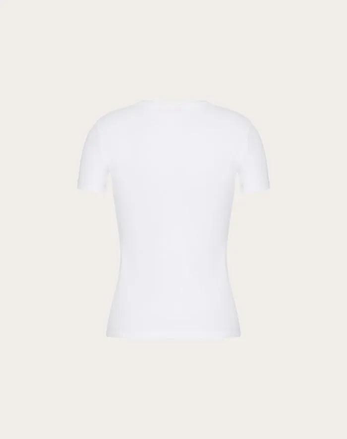 Valentino Tshirts And Sweatshirts Woman Ribbed Cotton Tshirt For Woman In White White Valentino Tshirts And Sweatshirts Woman Ribbed Cotton Tshirt For Woman In White White