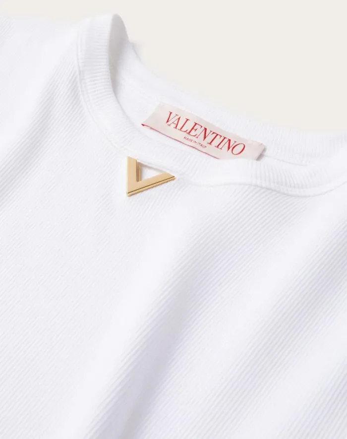 Valentino Tshirts And Sweatshirts Woman Ribbed Cotton Tshirt For Woman In White White Valentino Tshirts And Sweatshirts Woman Ribbed Cotton Tshirt For Woman In White White