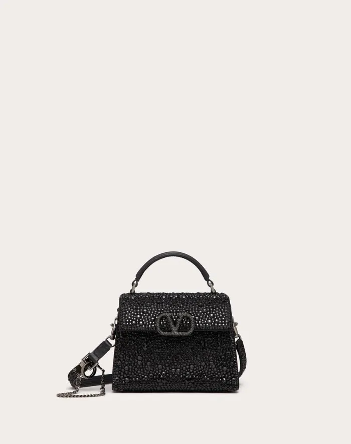 Valentino Top Handle Bags Woman Mini Vsling Handbag With Sparkling Embroidery For Woman In Jet Jet Valentino Top Handle Bags Woman Mini Vsling Handbag With Sparkling Embroidery For Woman In Jet Jet