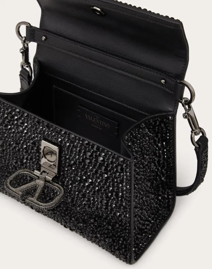 Valentino Top Handle Bags Woman Mini Vsling Handbag With Sparkling Embroidery For Woman In Jet Jet Valentino Top Handle Bags Woman Mini Vsling Handbag With Sparkling Embroidery For Woman In Jet Jet