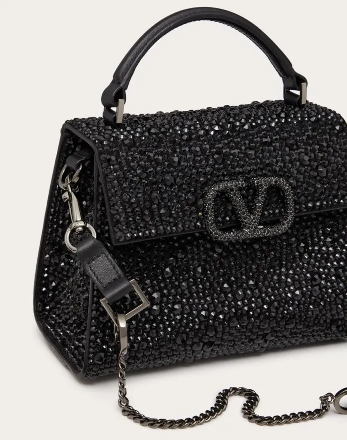 Valentino Top Handle Bags Woman Mini Vsling Handbag With Sparkling Embroidery For Woman In Jet Jet Valentino Top Handle Bags Woman Mini Vsling Handbag With Sparkling Embroidery For Woman In Jet Jet