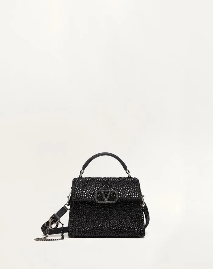 Valentino Top Handle Bags Woman Mini Vsling Handbag With Sparkling Embroidery For Woman In Jet Jet Valentino Top Handle Bags Woman Mini Vsling Handbag With Sparkling Embroidery For Woman In Jet Jet