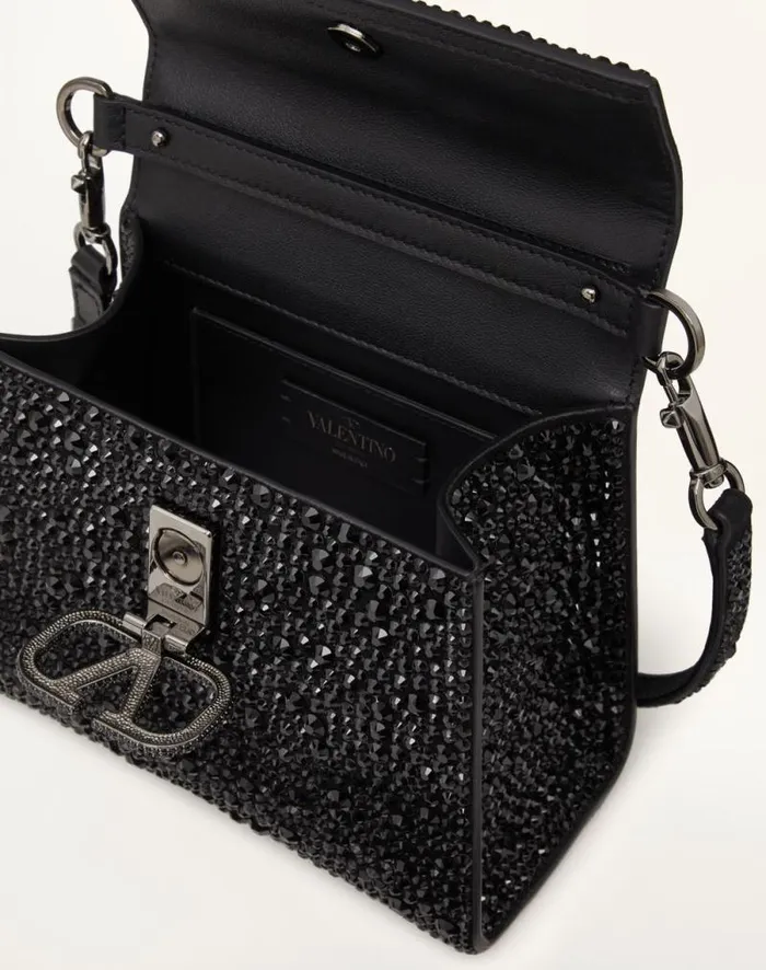 Valentino Top Handle Bags Woman Mini Vsling Handbag With Sparkling Embroidery For Woman In Jet Jet Valentino Top Handle Bags Woman Mini Vsling Handbag With Sparkling Embroidery For Woman In Jet Jet