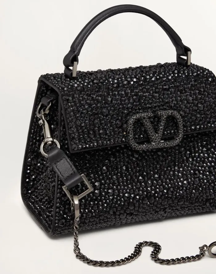 Valentino Top Handle Bags Woman Mini Vsling Handbag With Sparkling Embroidery For Woman In Jet Jet Valentino Top Handle Bags Woman Mini Vsling Handbag With Sparkling Embroidery For Woman In Jet Jet