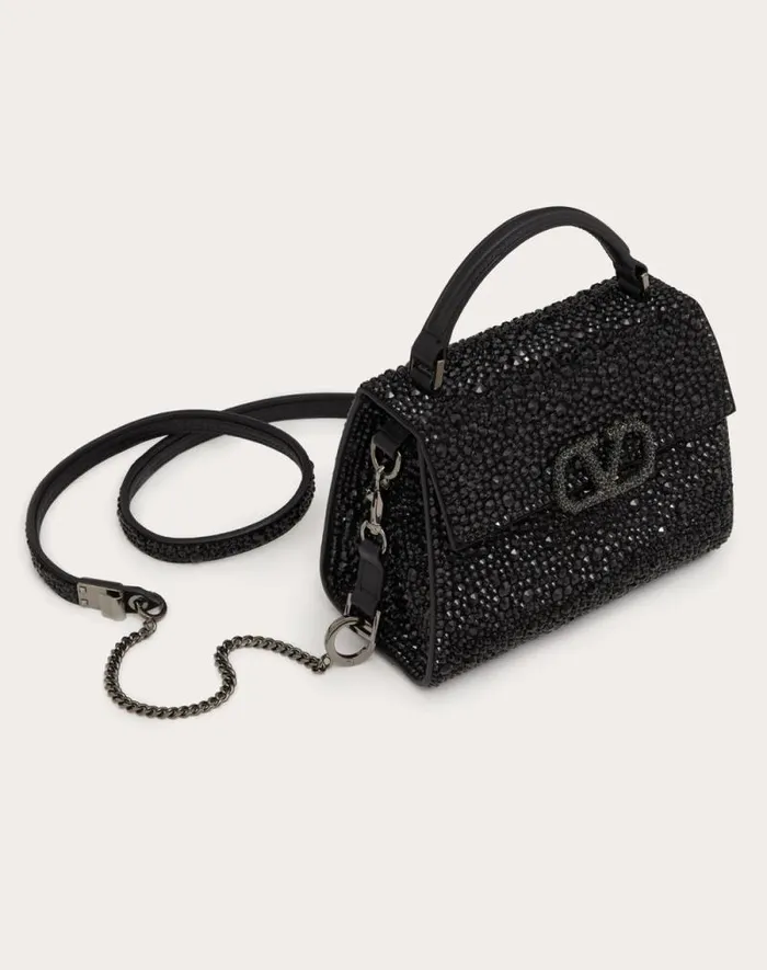 Valentino Top Handle Bags Woman Mini Vsling Handbag With Sparkling Embroidery For Woman In Jet Jet Valentino Top Handle Bags Woman Mini Vsling Handbag With Sparkling Embroidery For Woman In Jet Jet