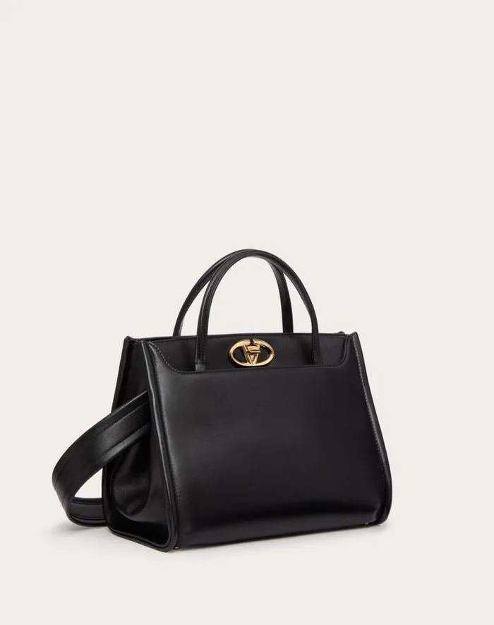 Valentino Top Handle Bags Woman Vlogo Locker Small Calfskin Handbag For Woman In Black Black Valentino Top Handle Bags Woman Vlogo Locker Small Calfskin Handbag For Woman In Black Black